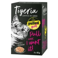 Tigeria Pulled Meat Saver Pack 24 X 85g -Zooplus Shop 135597 pla tigeria pulledmeat huhn 6x85g hs 2