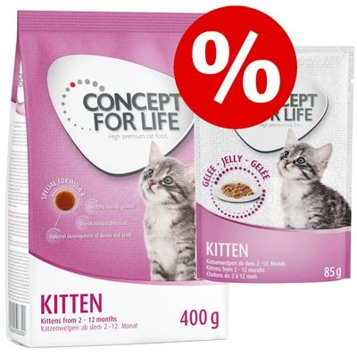 400g Concept For Life Dry Kitten Food + 12 X 85g Wet Food - Special Price!* 3 400g Concept For Life Dry Kitten Food + 12 X 85g Wet Food - Special Price!*