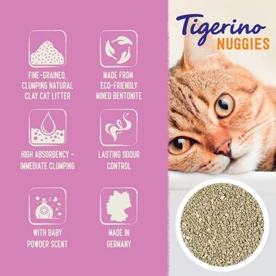 Tigerino Nuggies (Ultra) Cat Litter - Babypowder Scented 4 Tigerino Nuggies (Ultra) Cat Litter - Babypowder Scented - Image 2