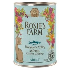 Rosie's Farm Adult Mixed Trial Pack - Cans -Zooplus Shop 315198 pla rosie sfarm adult salmonchickenshrimp 400g 5